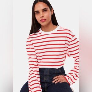 Whistles Striped Cotton Top, White & Red, Sz Small, 100% Cotton Made in Portugal
